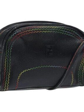 FENDI Shoulder Bag Leather Navy Auth 113423